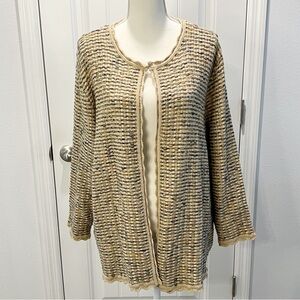 Alfred Dunner Dressy Open Cardigan Gold Metallic Sweater Long Sleeve Size XL